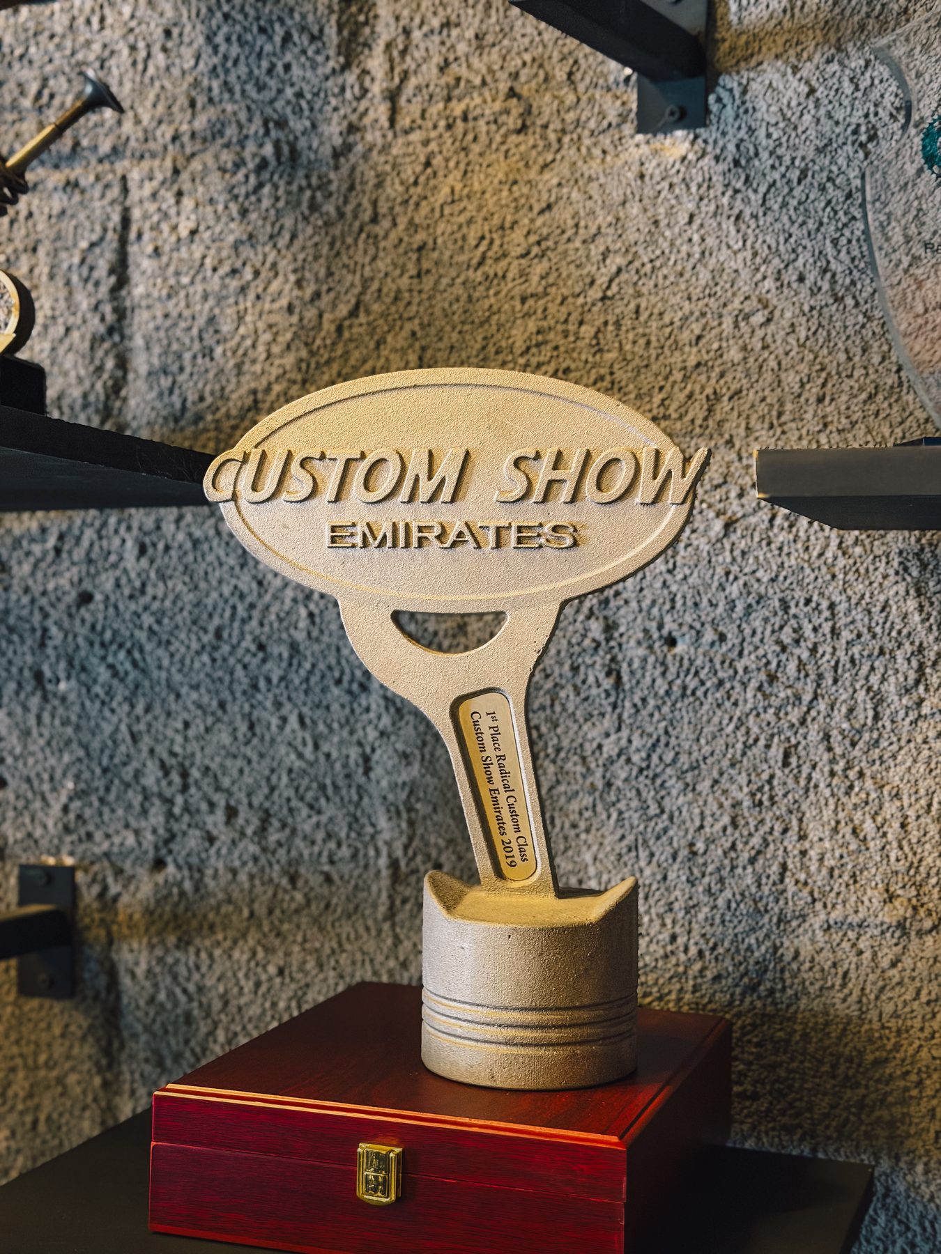 Custom Show Emirates trophy at The Biker's Cave
